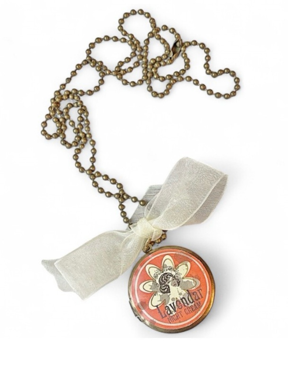 Retro Apothecary Beauty Locket Necklace Bronze Vintage Style 26”